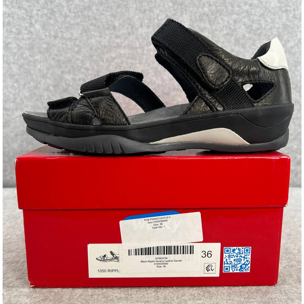 Wolky Ripple Savana Leather Walking Comfort Platform Sandal- Black-Women 36-NEW
